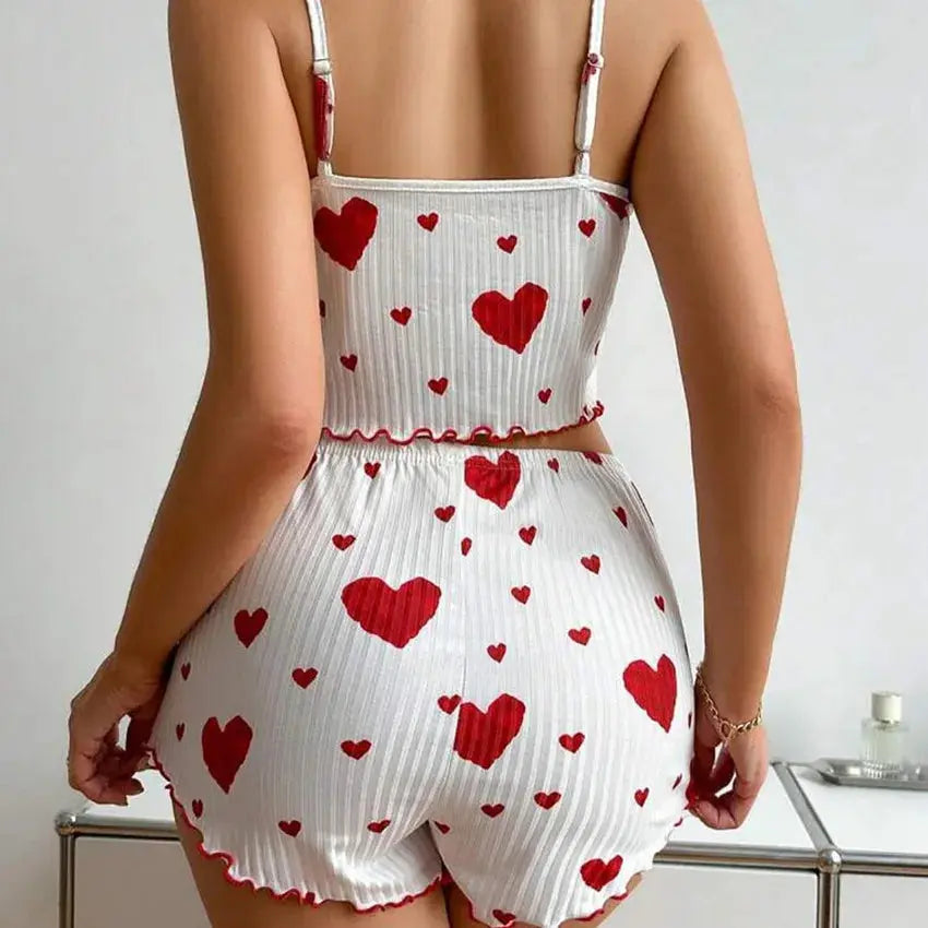 Women's Pajamas Set Sleepwear 2 PCS Short Tank Tops And Shorts S M L White Ventilate Soft Casual Love Printing luxecrown.co.uk