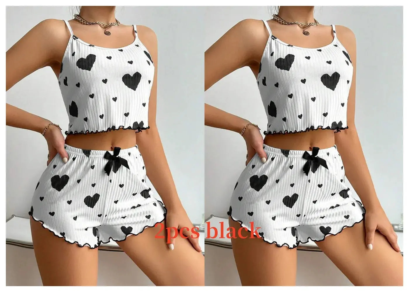 Women's Pajamas Set Sleepwear 2 PCS Short Tank Tops And Shorts S M L White Ventilate Soft Casual Love Printing luxecrown.co.uk