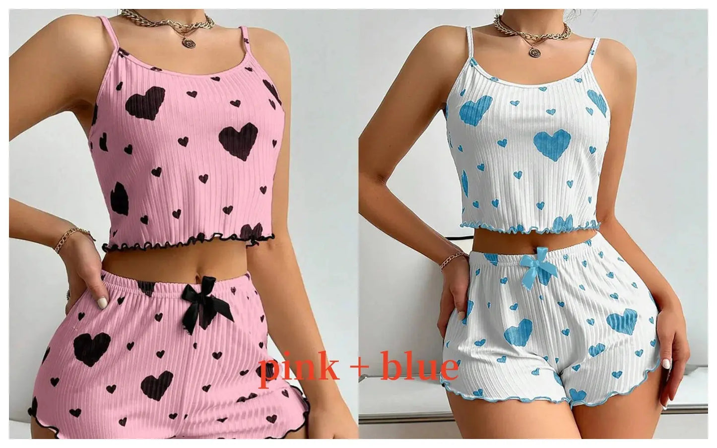 Women's Pajamas Set Sleepwear 2 PCS Short Tank Tops And Shorts S M L White Ventilate Soft Casual Love Printing luxecrown.co.uk