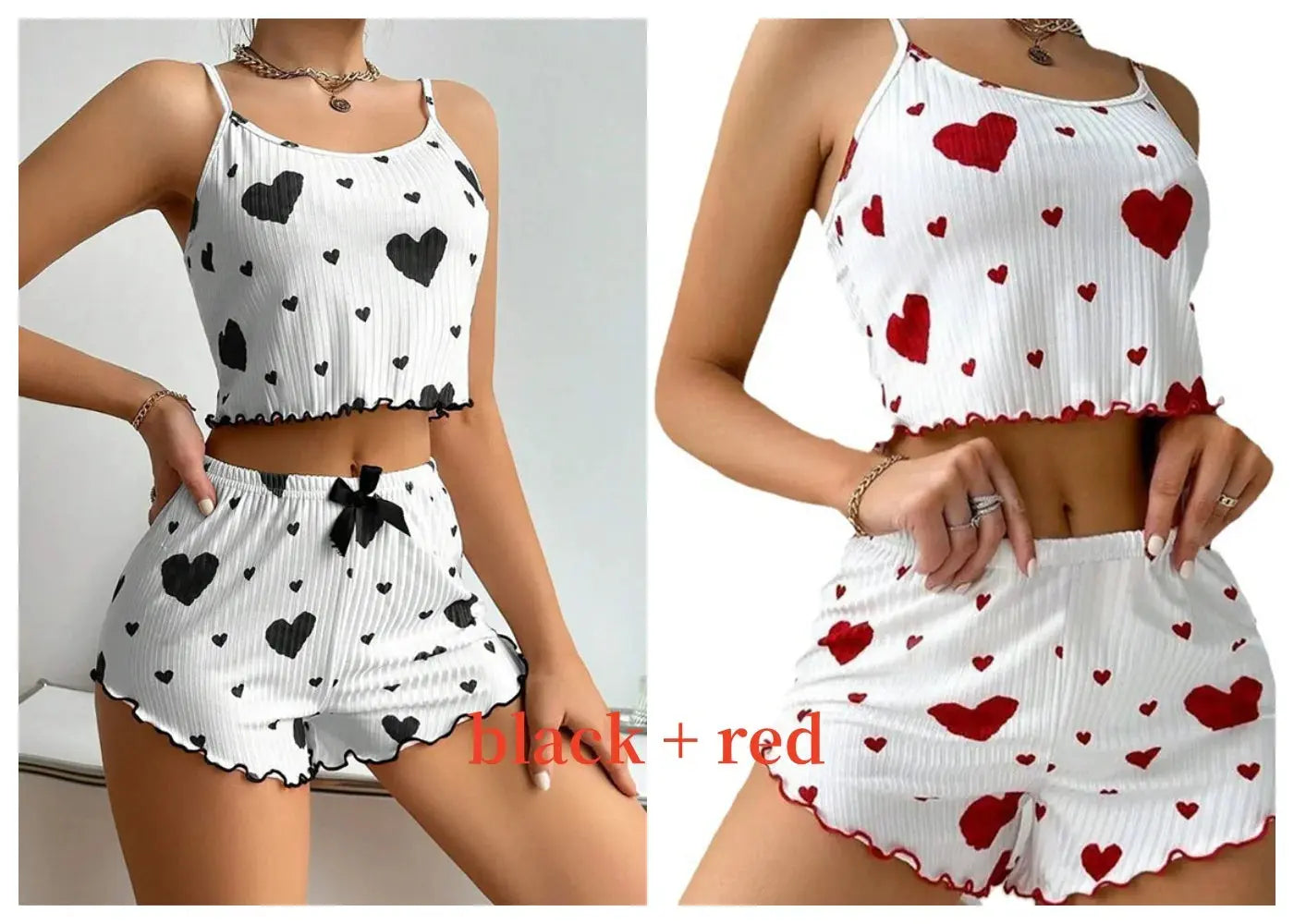 Women's Pajamas Set Sleepwear 2 PCS Short Tank Tops And Shorts S M L White Ventilate Soft Casual Love Printing luxecrown.co.uk