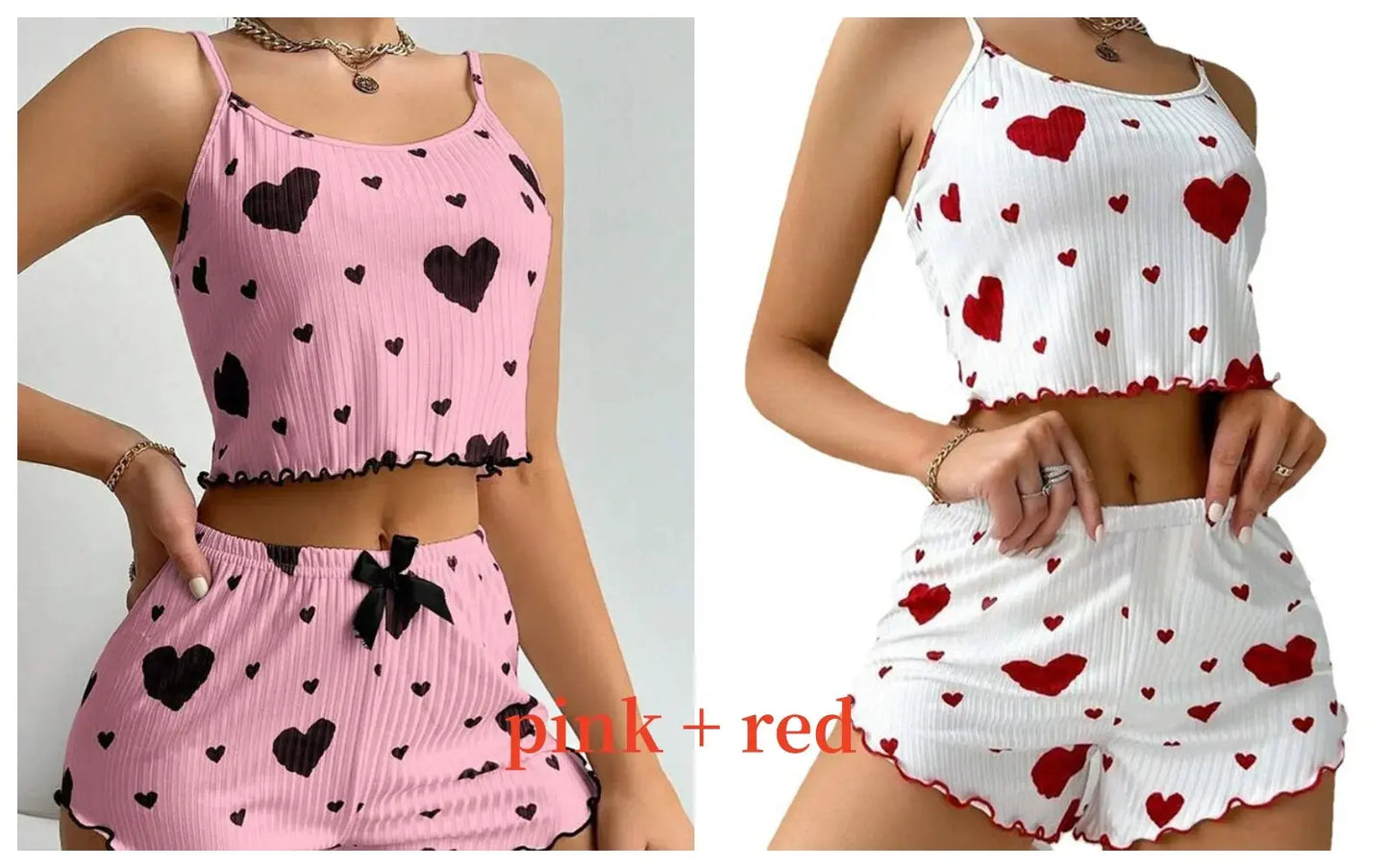 Women's Pajamas Set Sleepwear 2 PCS Short Tank Tops And Shorts S M L White Ventilate Soft Casual Love Printing luxecrown.co.uk