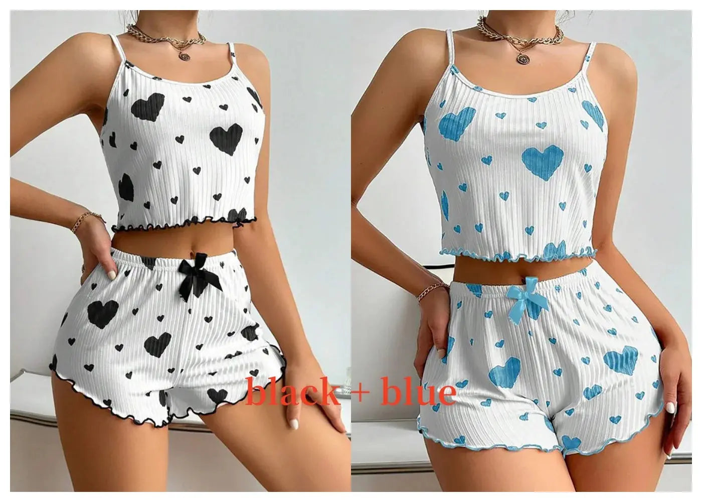 Women's Pajamas Set Sleepwear 2 PCS Short Tank Tops And Shorts S M L White Ventilate Soft Casual Love Printing luxecrown.co.uk