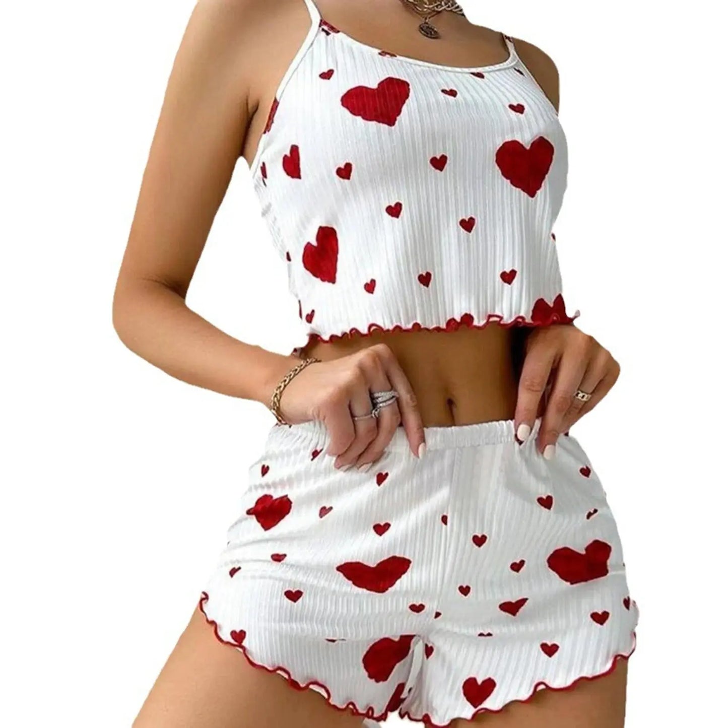 Women's Pajamas Set Sleepwear 2 PCS Short Tank Tops And Shorts S M L White Ventilate Soft Casual Love Printing luxecrown.co.uk