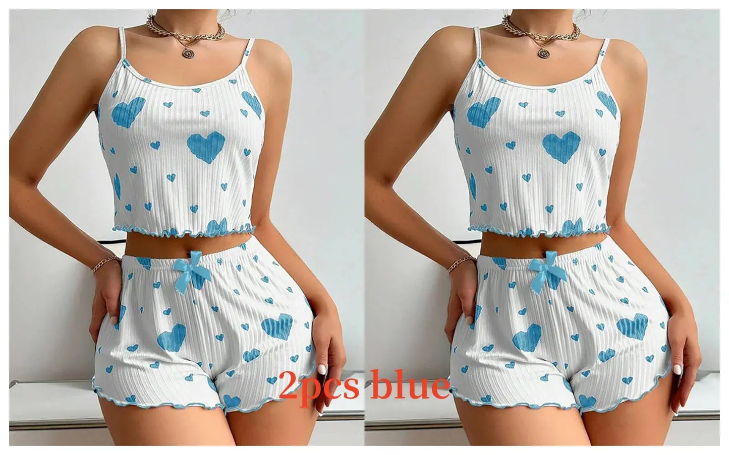 Women's Pajamas Set Sleepwear 2 PCS Short Tank Tops And Shorts S M L White Ventilate Soft Casual Love Printing luxecrown.co.uk