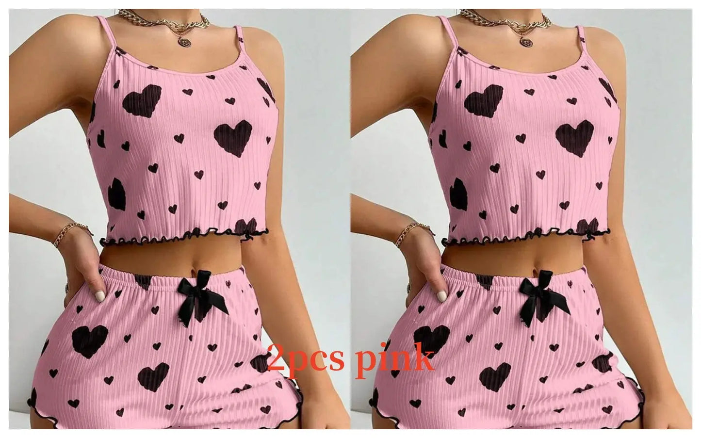Women's Pajamas Set Sleepwear 2 PCS Short Tank Tops And Shorts S M L White Ventilate Soft Casual Love Printing luxecrown.co.uk