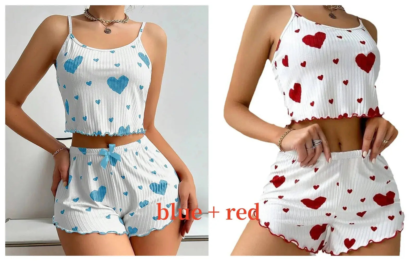 Women's Pajamas Set Sleepwear 2 PCS Short Tank Tops And Shorts S M L White Ventilate Soft Casual Love Printing luxecrown.co.uk