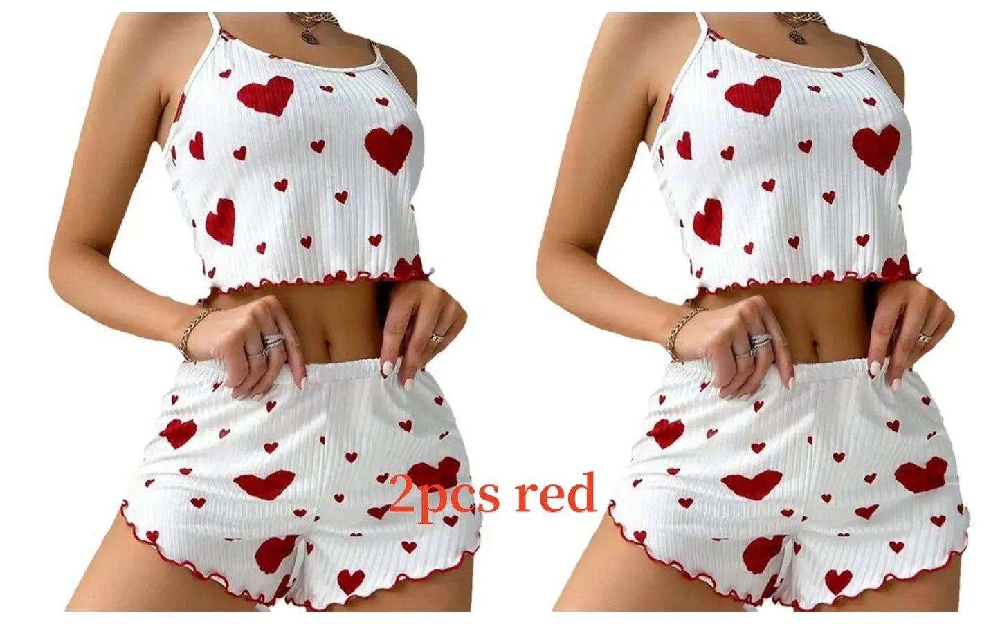 Women's Pajamas Set Sleepwear 2 PCS Short Tank Tops And Shorts S M L White Ventilate Soft Casual Love Printing luxecrown.co.uk