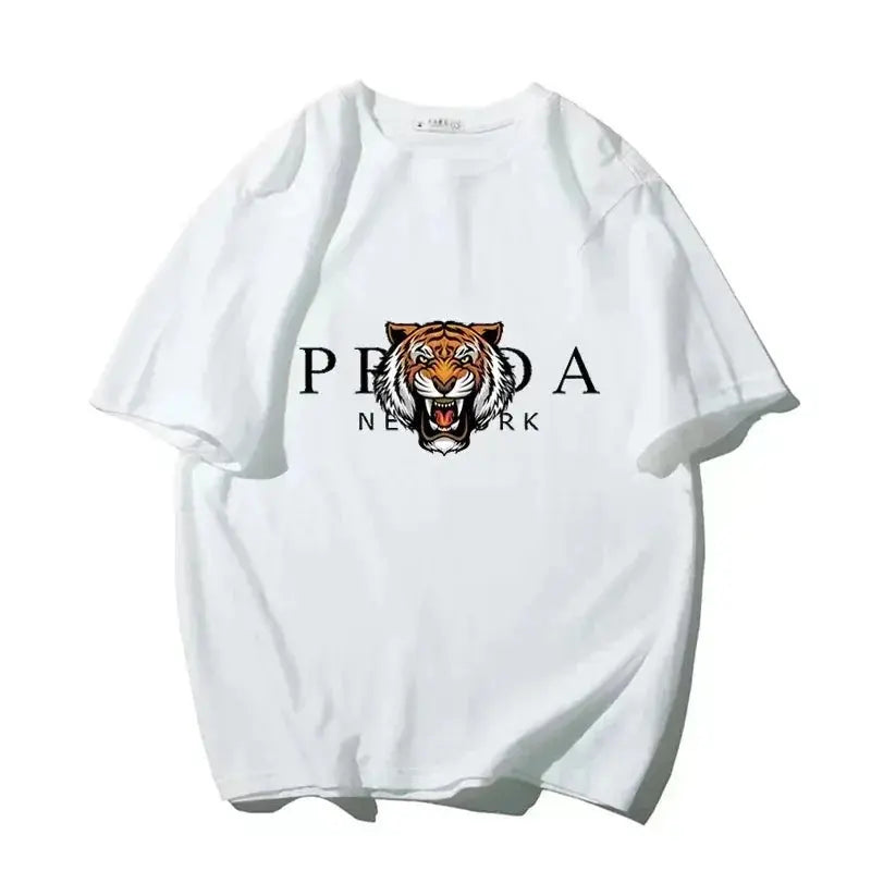 Women's Tiger Print T-shirt Short Sleeve Crew Neck T-shirt Casual Clothes Loose Streetwear Fashion Brand Women Clothing Streetsharks