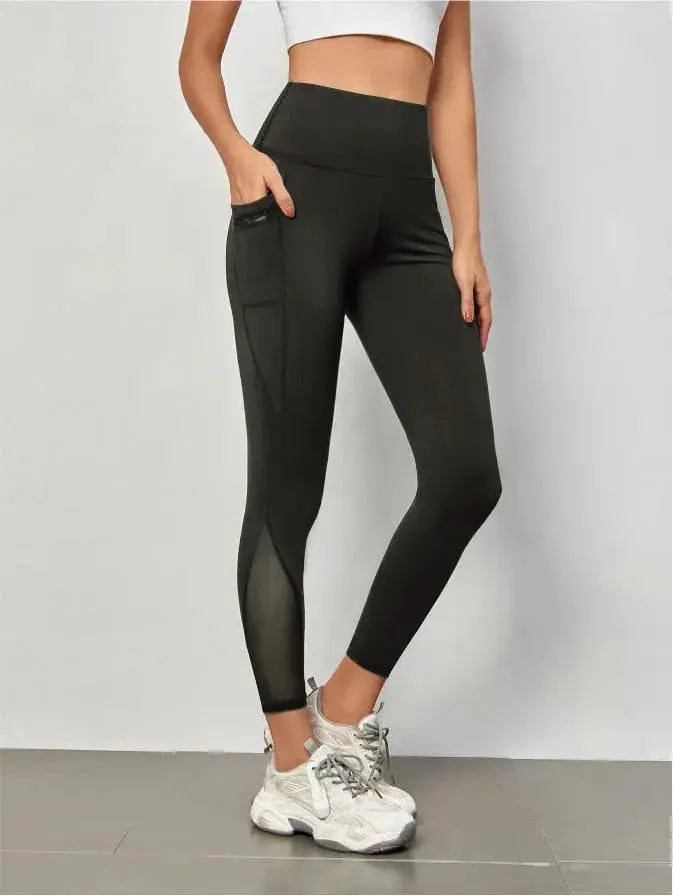Women's high-waisted yoga pants, mesh stitching large pockets, hip-lifting, sports casual leggings, fitness and fitness clothing luxecrown.co.uk