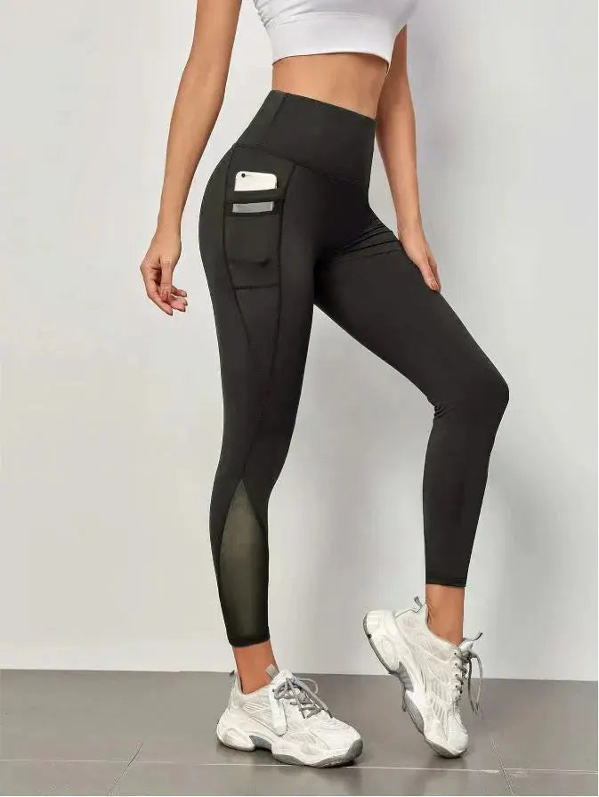 Women's high-waisted yoga pants, mesh stitching large pockets, hip-lifting, sports casual leggings, fitness and fitness clothing luxecrown.co.uk