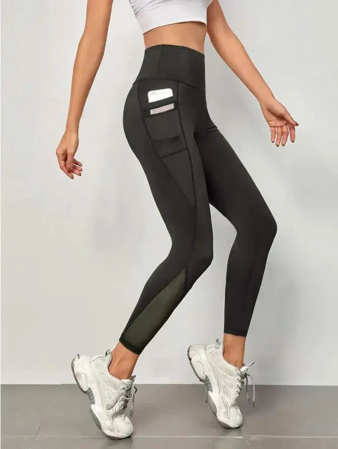 Women's high-waisted yoga pants, mesh stitching large pockets, hip-lifting, sports casual leggings, fitness and fitness clothing luxecrown.co.uk