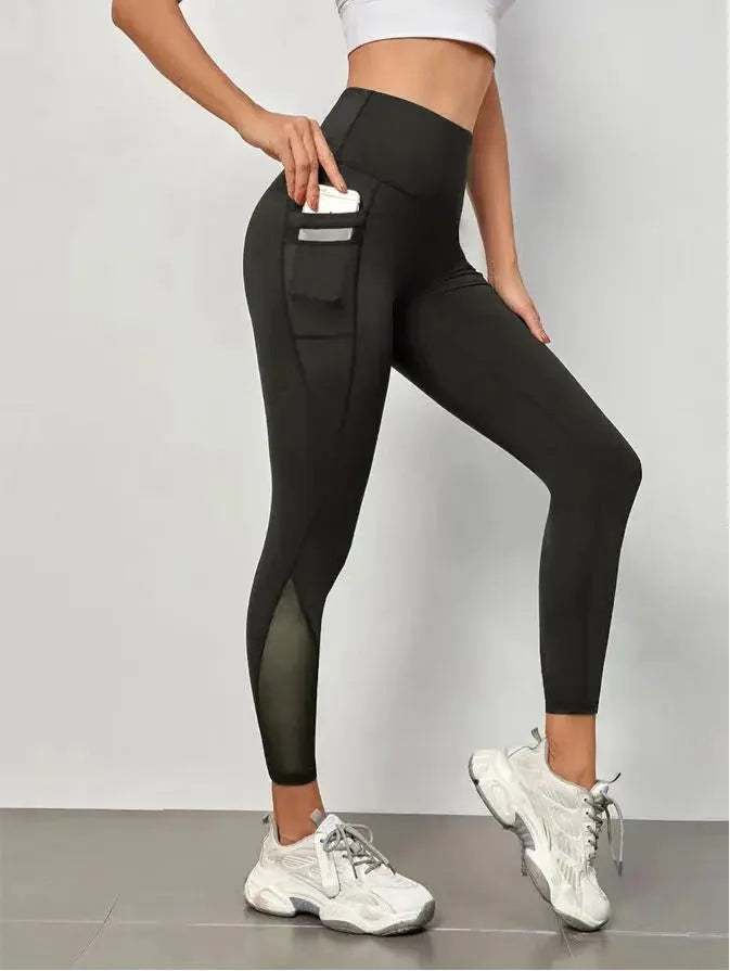 Women's high-waisted yoga pants, mesh stitching large pockets, hip-lifting, sports casual leggings, fitness and fitness clothing luxecrown.co.uk