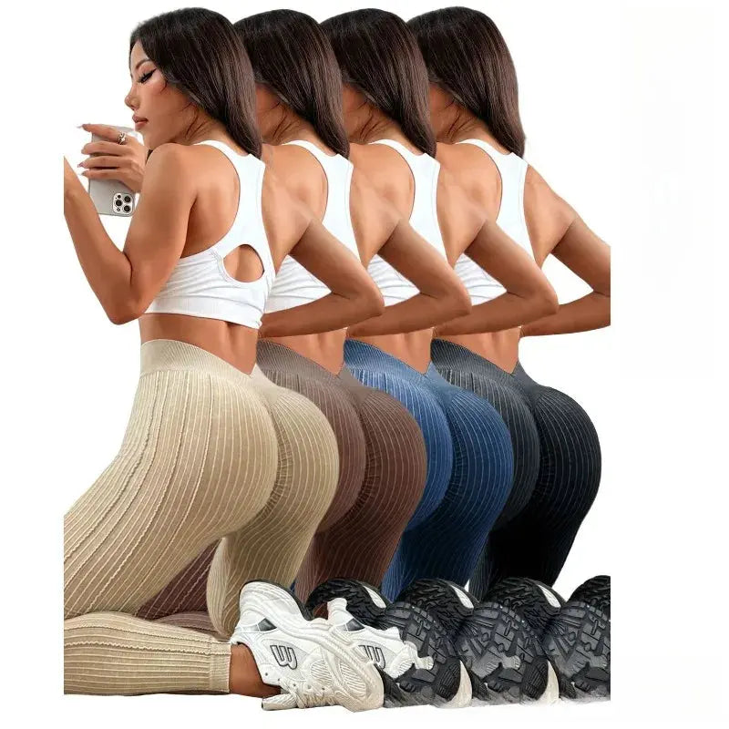 Womens Sand Washed Ribbed Leggings High Waisted Yoga Leggings V Shaped Waistband Peach Booty Lifting Fitness Pants for Workout luxecrown.co.uk