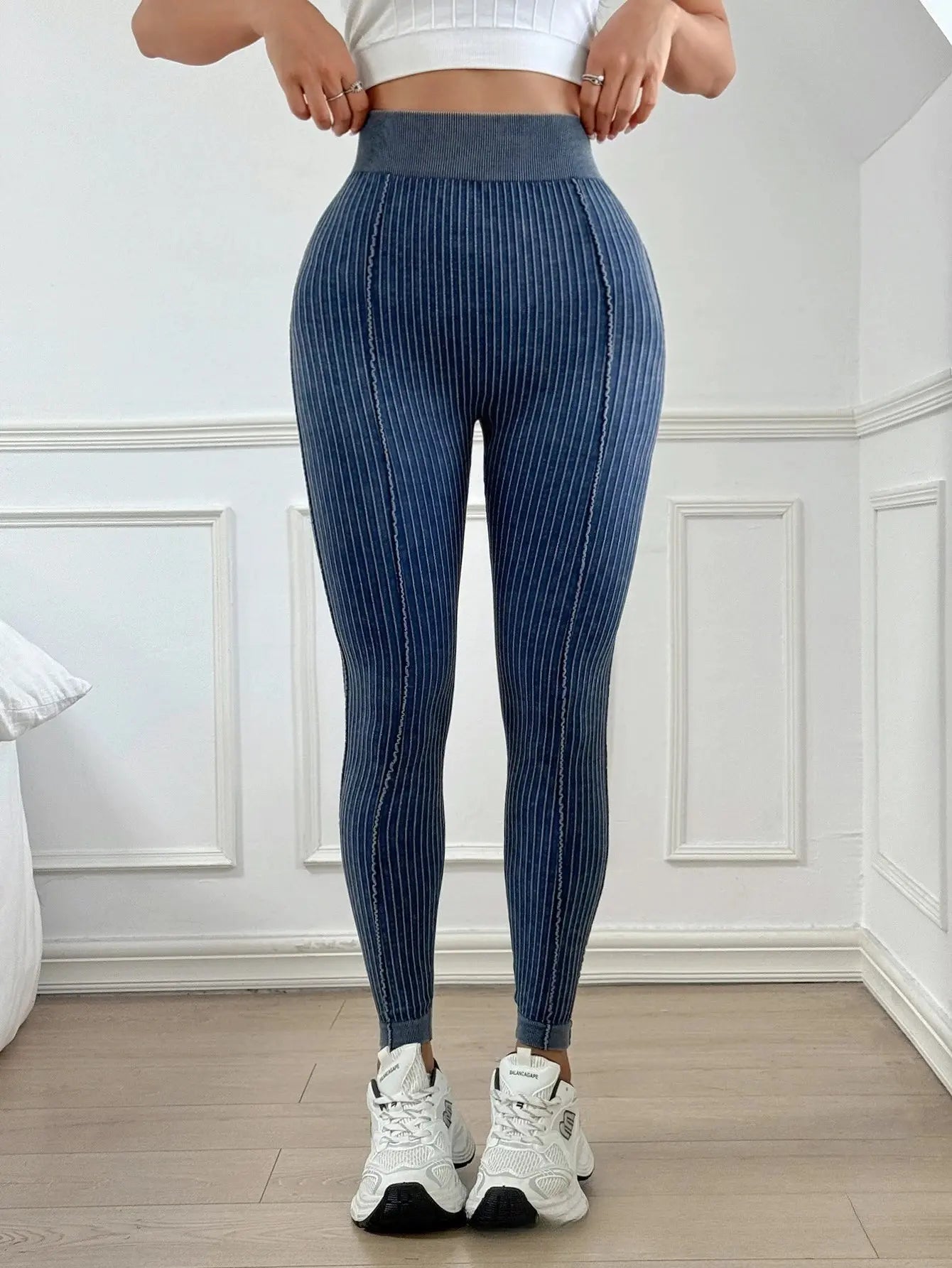 Womens Sand Washed Ribbed Leggings High Waisted Yoga Leggings V Shaped Waistband Peach Booty Lifting Fitness Pants for Workout luxecrown.co.uk