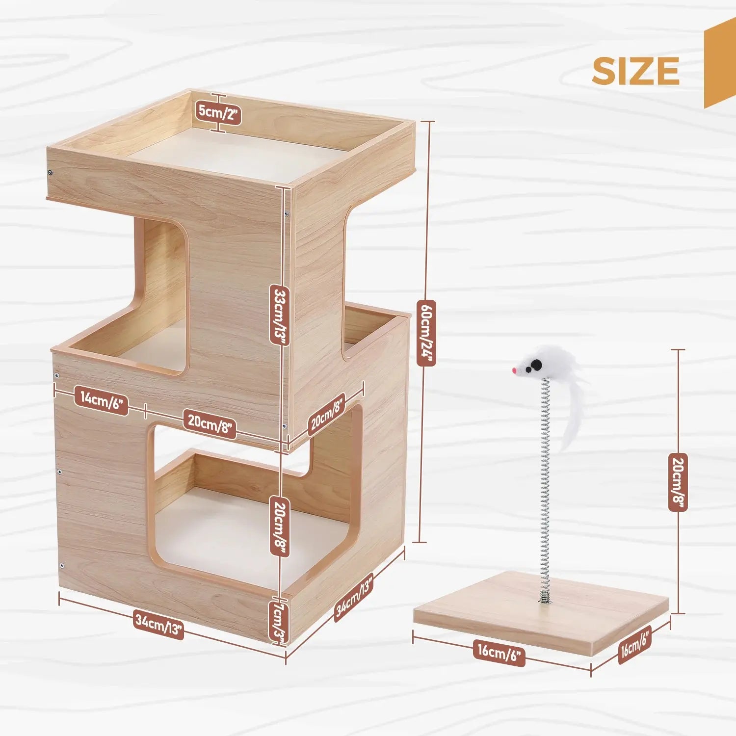 Wood Cat Condo House Bed with Removable Soft Mats Modern Cat Tree Tower with Scratching Pad Cat Scratcher Furniture Kitten Toys luxecrown.co.uk