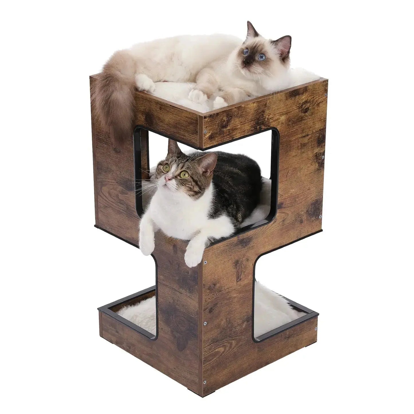 Wood Cat Condo House Bed with Removable Soft Mats Modern Cat Tree Tower with Scratching Pad Cat Scratcher Furniture Kitten Toys luxecrown.co.uk