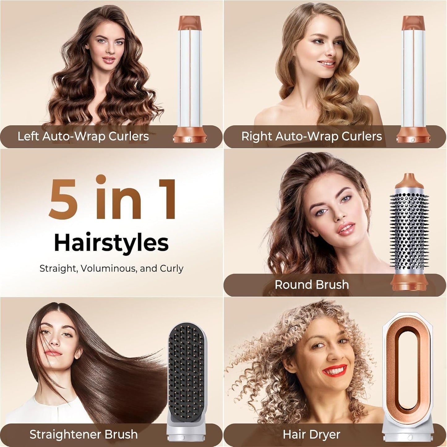 5 IN 1 Pro Air Wrap Blow Hair Styler Curler Straightener Hot Air Comb Brush Gift StreetSharks