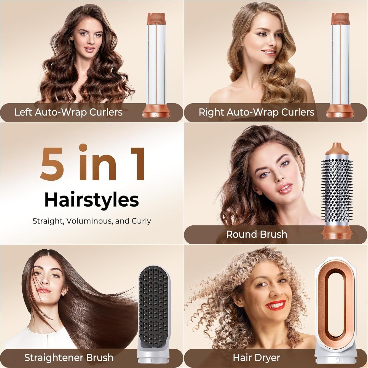 5 IN 1 Pro Air Wrap Blow Hair Styler Curler Straightener Hot Air Comb Brush Gift StreetSharks