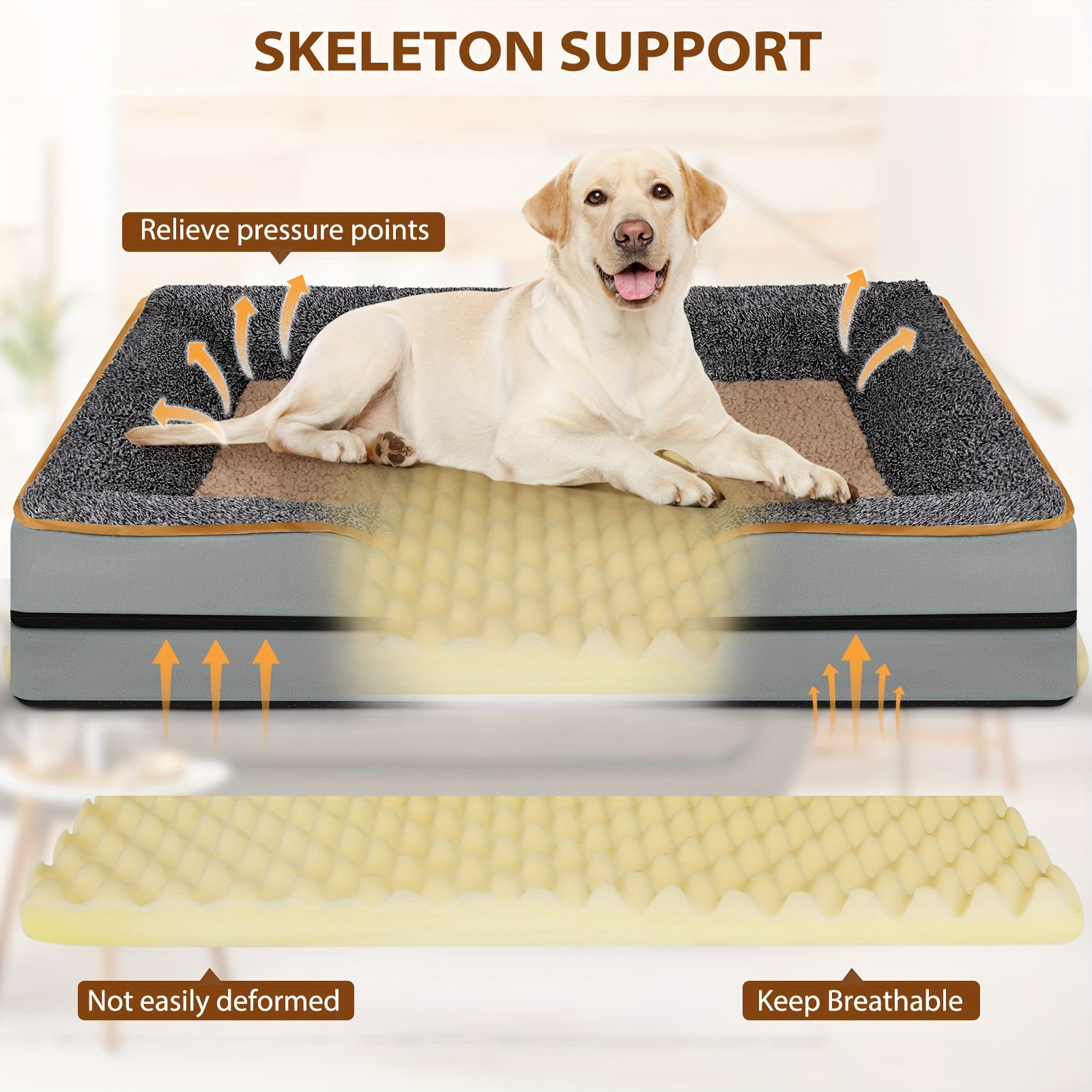 Memory Foam Orthopedic Dog Bed Mat with Waterproof, Breathable cover - Rectangle Pet Bed with Non-Skid Bottom and Cotton Fill, for Large Dogs - Removable, Washable, with Plush Top Layer DT Streetsharks