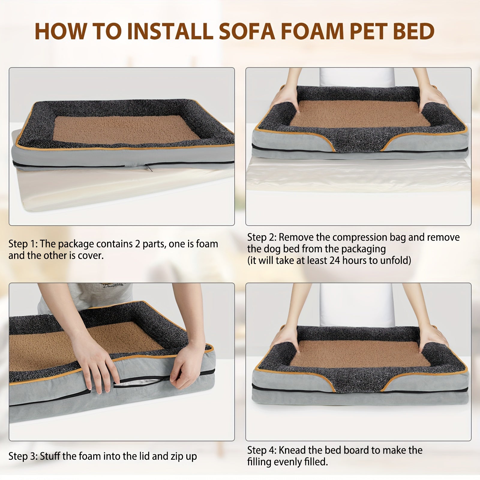 Memory Foam Orthopedic Dog Bed Mat with Waterproof, Breathable cover - Rectangle Pet Bed with Non-Skid Bottom and Cotton Fill, for Large Dogs - Removable, Washable, with Plush Top Layer DT Streetsharks