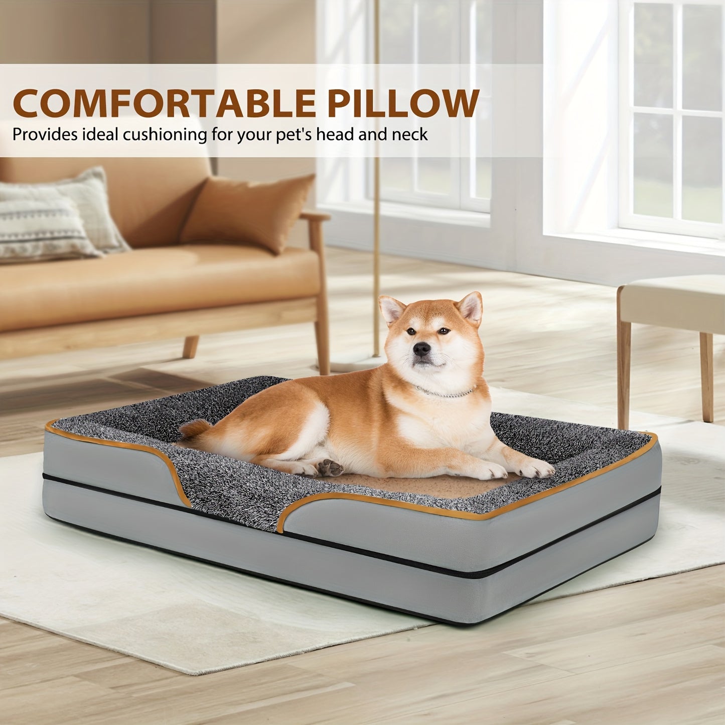 Memory Foam Orthopedic Dog Bed Mat with Waterproof, Breathable cover - Rectangle Pet Bed with Non-Skid Bottom and Cotton Fill, for Large Dogs - Removable, Washable, with Plush Top Layer DT Streetsharks