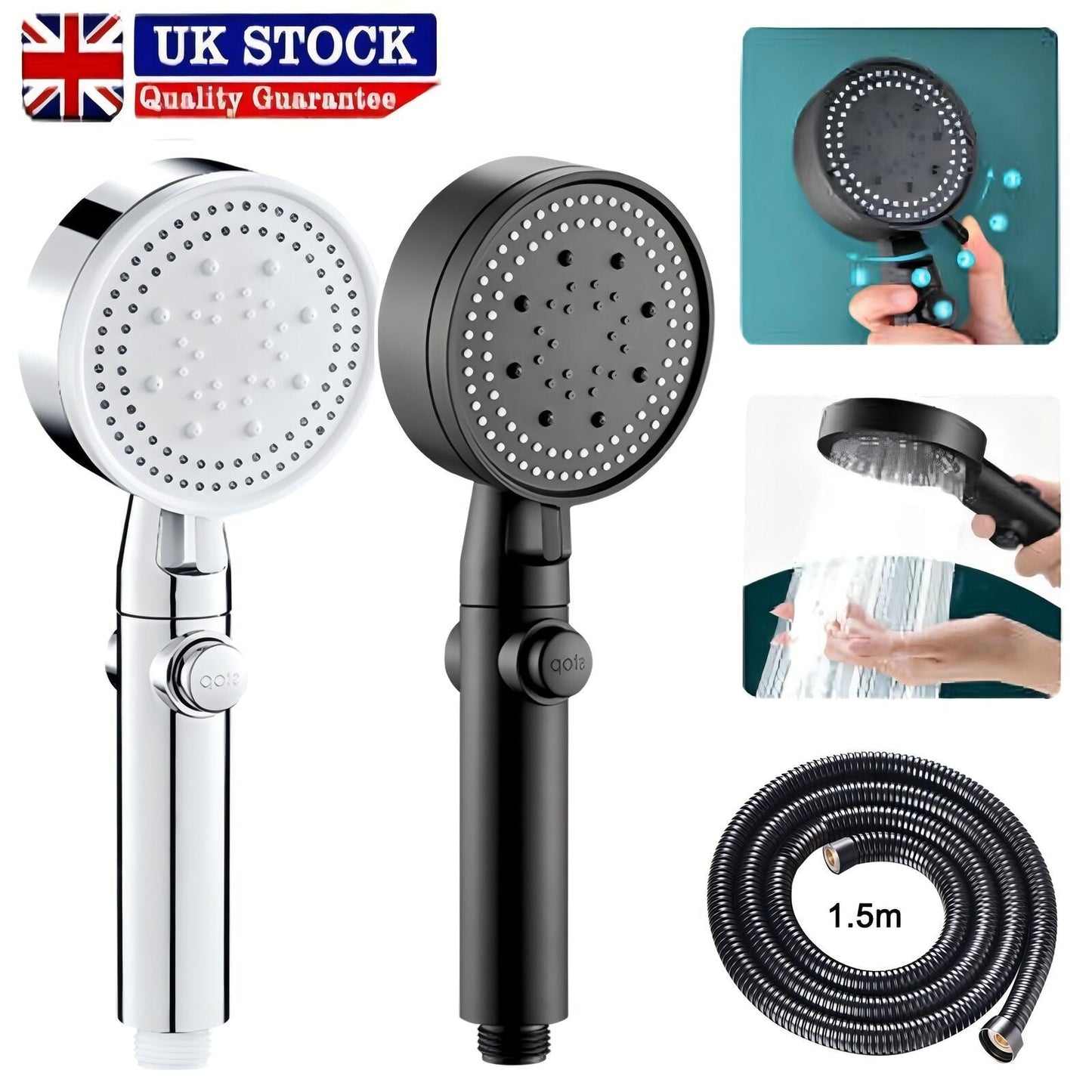 High Pressure Bath Shower Head 5 Mode Large Chrome Handset Heads Water Saving StreetSharks