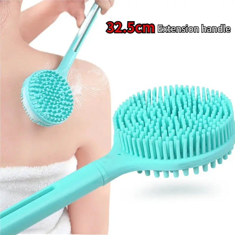 Double-Sided Shower Body Brush Silicone Long Handle Bathroom Wash Brush Bathing Massage Back Body Exfoliating Brush -  Streetsharks